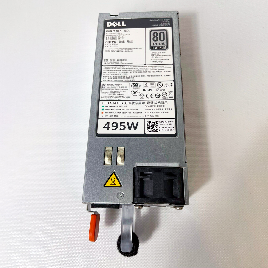 thumbnail image 2 of Used Dell Hot-Swap Power Supply 495W - For PowerEdge R620, R520, R720 Servers, Part N24MJ 3GHW3 2 of 14